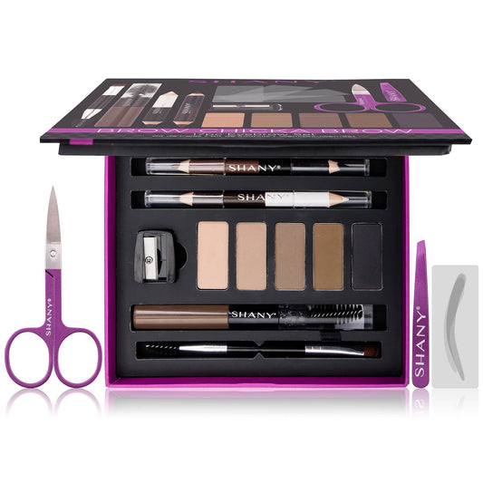 SHANY Brow Chicka Brow Eyebrow Set - 17 Piece Eyebrow Makeup Kit with Brow Powder, Brow Gel, Dual Ended Pencils, Stencils, Scissors, and Tweezers - All Hair Colors - SHOP  - BROW MAKEUP - ITEM# SH-EB600-0